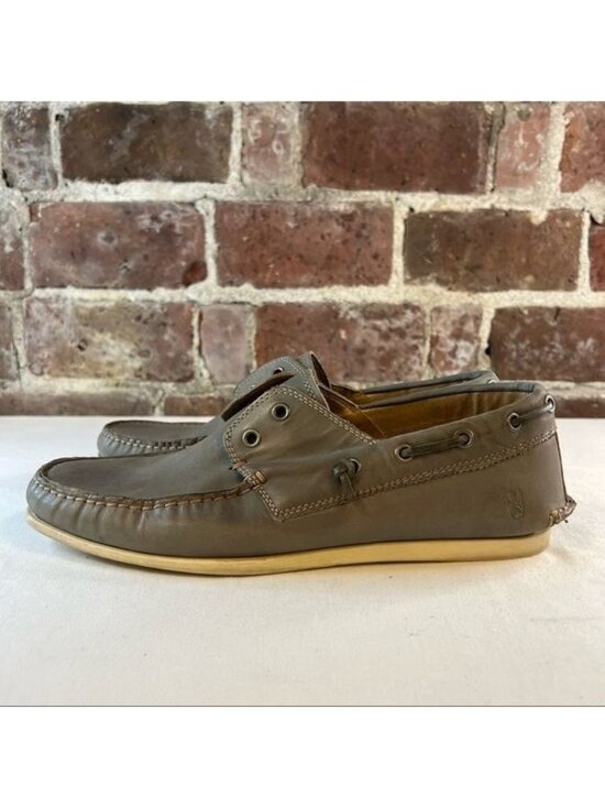 John Varvatos Men\'s Schooner Distressed Gray Leather Slip On Moccassin Sz 9